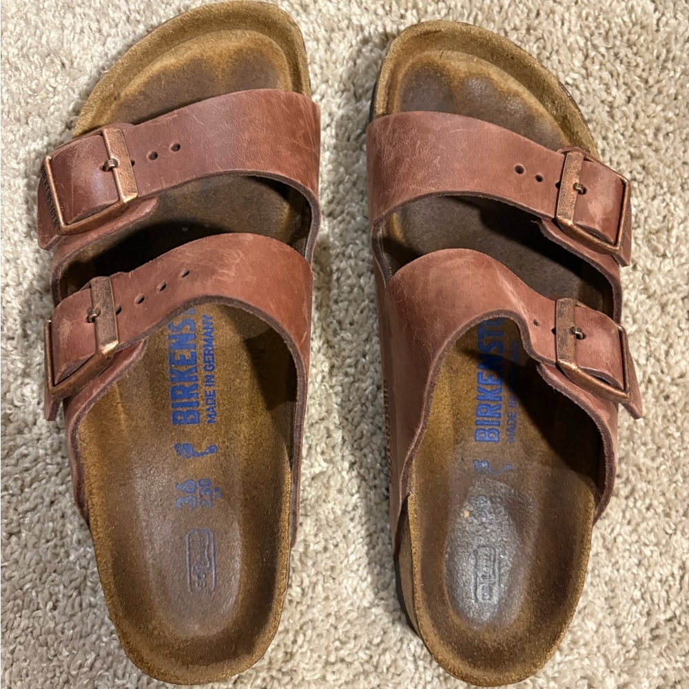 Birkenstock Tan Leather Slide Sandals